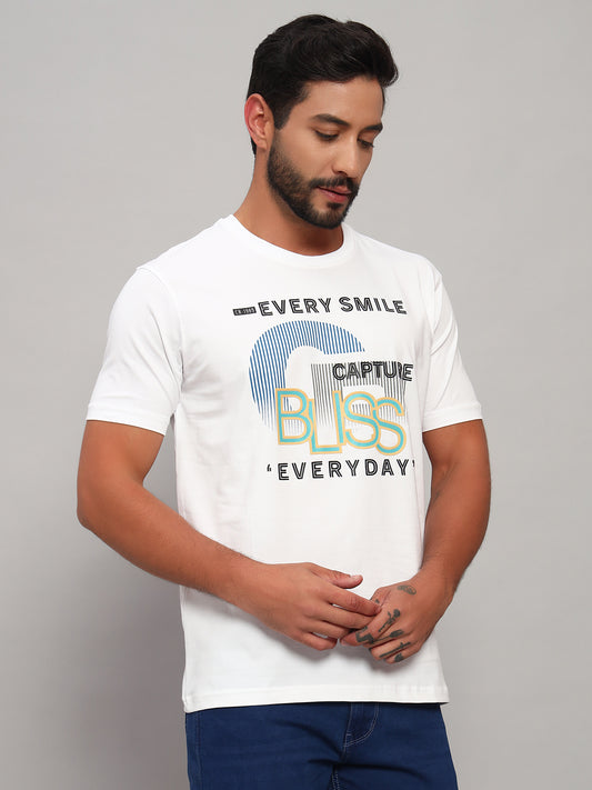 T-Shirt for Men | Breathable & Soft with Color Fastness Regular Fit Round Neck Cotton Blend Fabric Printed Pattern
