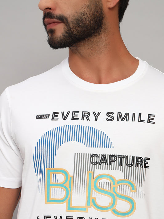 T-Shirt for Men | Breathable & Soft with Color Fastness Regular Fit Round Neck Cotton Blend Fabric Printed Pattern