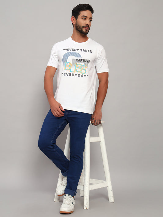 T-Shirt for Men | Breathable & Soft with Color Fastness Regular Fit Round Neck Cotton Blend Fabric Printed Pattern