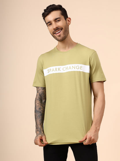 T-Shirt for Men | Breathable & Soft with Color Fastness Regular Fit Round Neck Cotton Blend Fabric Printed Pattern