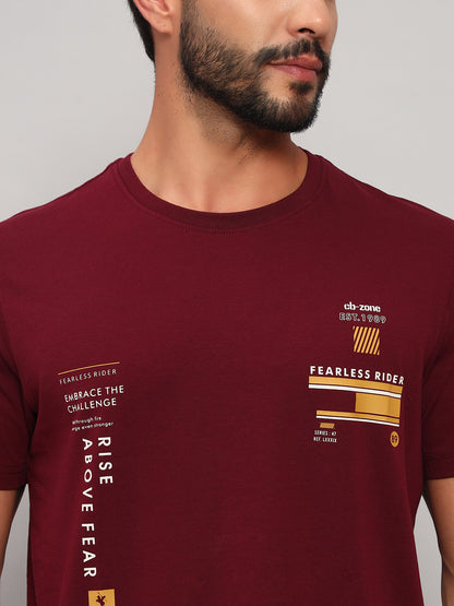 T-Shirt for Men | Breathable & Soft with Color Fastness Regular Fit Round Neck Cotton Blend Fabric Printed Pattern