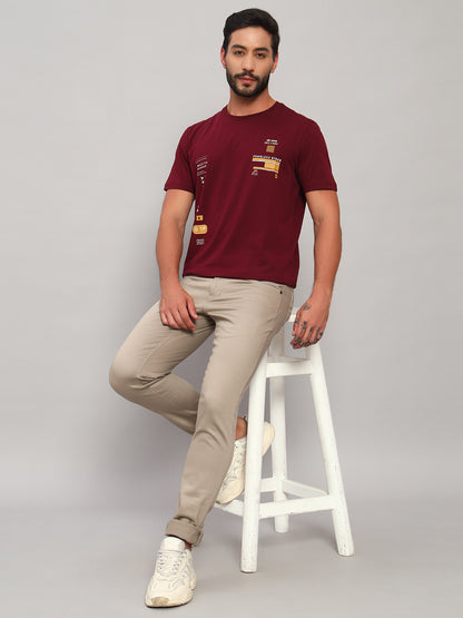 T-Shirt for Men | Breathable & Soft with Color Fastness Regular Fit Round Neck Cotton Blend Fabric Printed Pattern