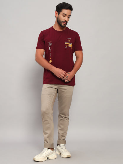 T-Shirt for Men | Breathable & Soft with Color Fastness Regular Fit Round Neck Cotton Blend Fabric Printed Pattern