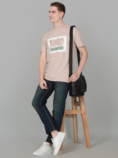 T-Shirt for Men | Breathable & Soft with Color Fastness Regular Fit Round Neck Cotton Blend Fabric Printed Pattern