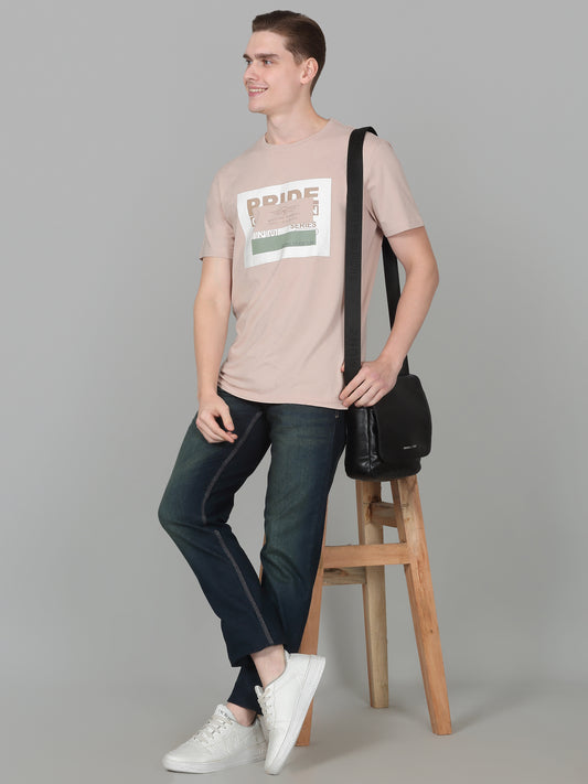 T-Shirt for Men | Breathable & Soft with Color Fastness Regular Fit Round Neck Cotton Blend Fabric Printed Pattern