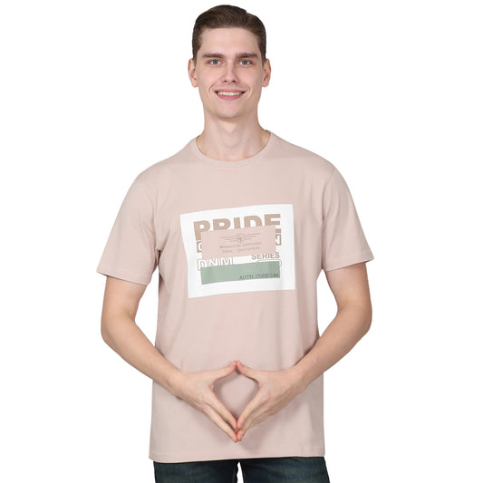 T-Shirt for Men | Breathable & Soft with Color Fastness Regular Fit Round Neck Cotton Blend Fabric Printed Pattern