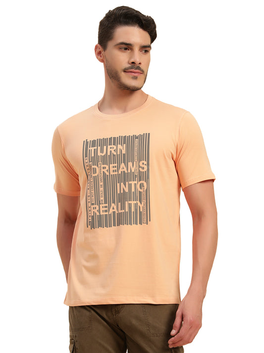 T-Shirt for Men | Breathable & Soft with Color Fastness Regular Fit Round Neck Cotton Blend Fabric Printed Pattern