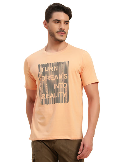 T-Shirt for Men | Breathable & Soft with Color Fastness Regular Fit Round Neck Cotton Blend Fabric Printed Pattern