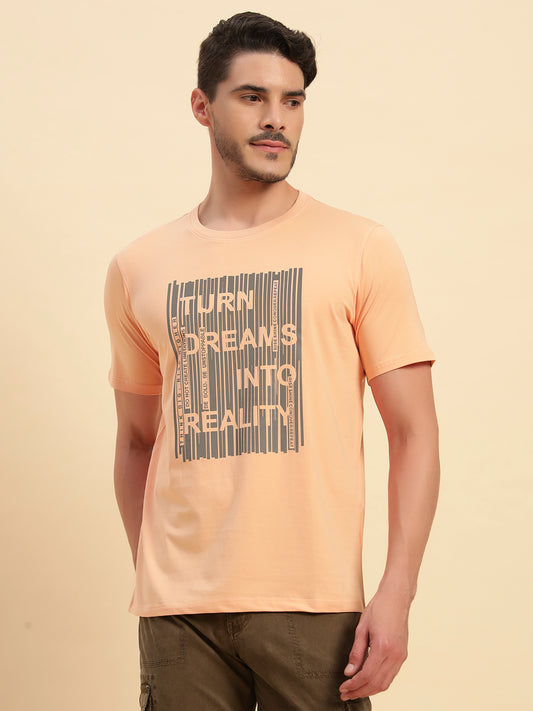 T-Shirt for Men | Breathable & Soft with Color Fastness Regular Fit Round Neck Cotton Blend Fabric Printed Pattern