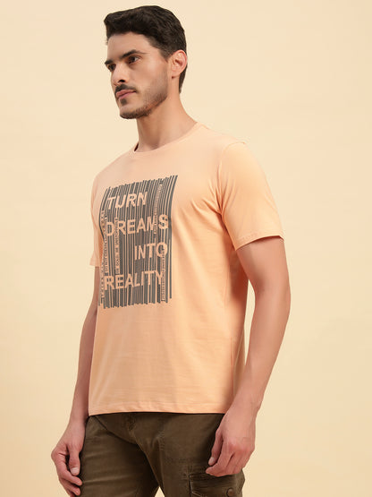 T-Shirt for Men | Breathable & Soft with Color Fastness Regular Fit Round Neck Cotton Blend Fabric Printed Pattern