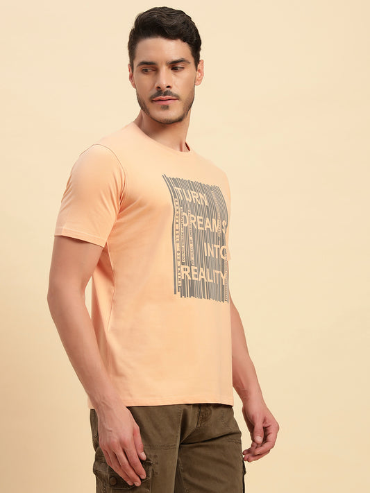 T-Shirt for Men | Breathable & Soft with Color Fastness Regular Fit Round Neck Cotton Blend Fabric Printed Pattern