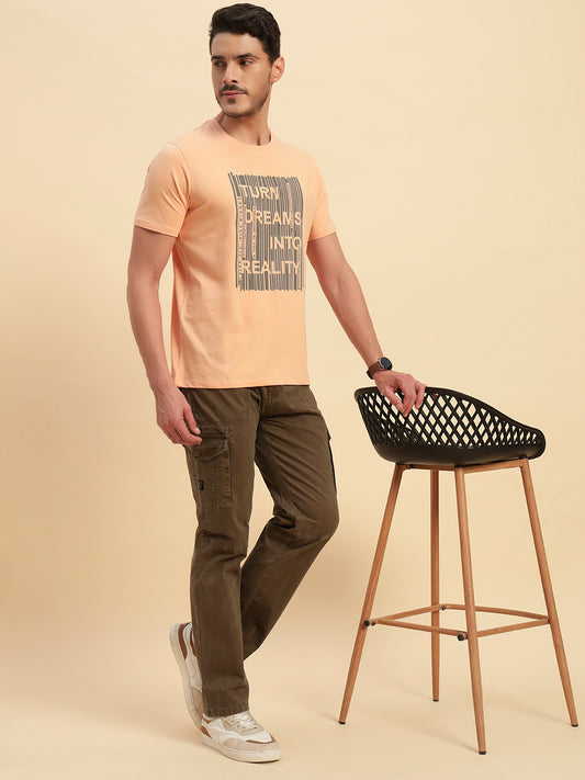 T-Shirt for Men | Breathable & Soft with Color Fastness Regular Fit Round Neck Cotton Blend Fabric Printed Pattern