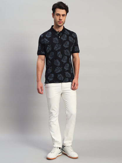 T-Shirt for Men | Breathable & Soft with Color Fastness Regular Fit Polo Neck Cotton Blend Fabric Printed Pattern