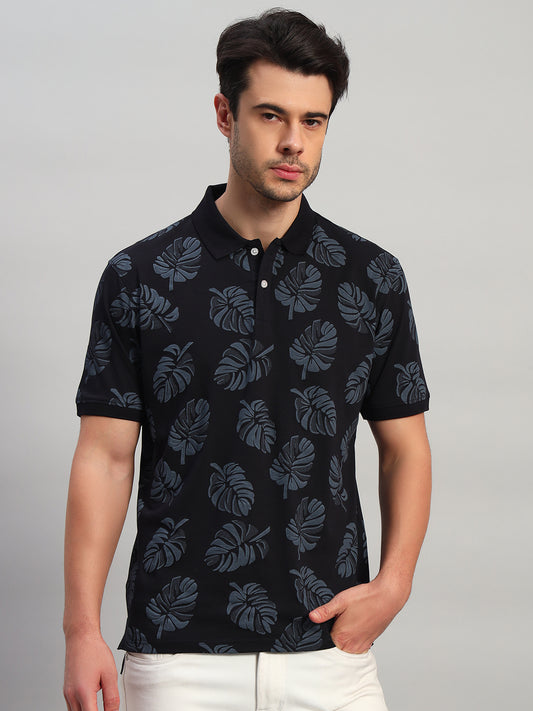 T-Shirt for Men | Breathable & Soft with Color Fastness Regular Fit Polo Neck Cotton Blend Fabric Printed Pattern