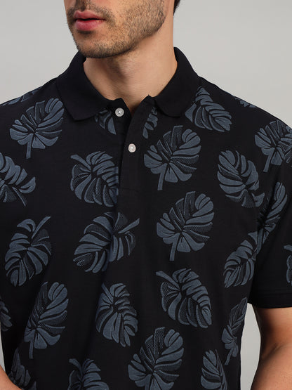 T-Shirt for Men | Breathable & Soft with Color Fastness Regular Fit Polo Neck Cotton Blend Fabric Printed Pattern
