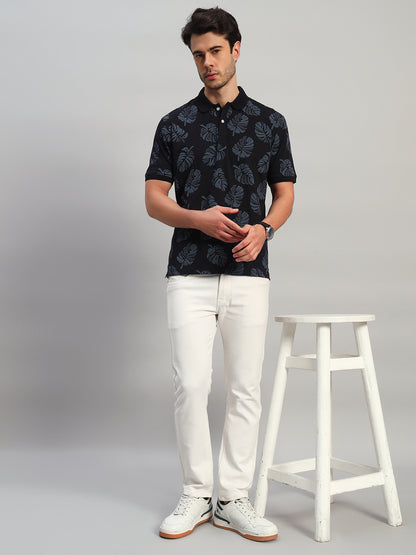 T-Shirt for Men | Breathable & Soft with Color Fastness Regular Fit Polo Neck Cotton Blend Fabric Printed Pattern