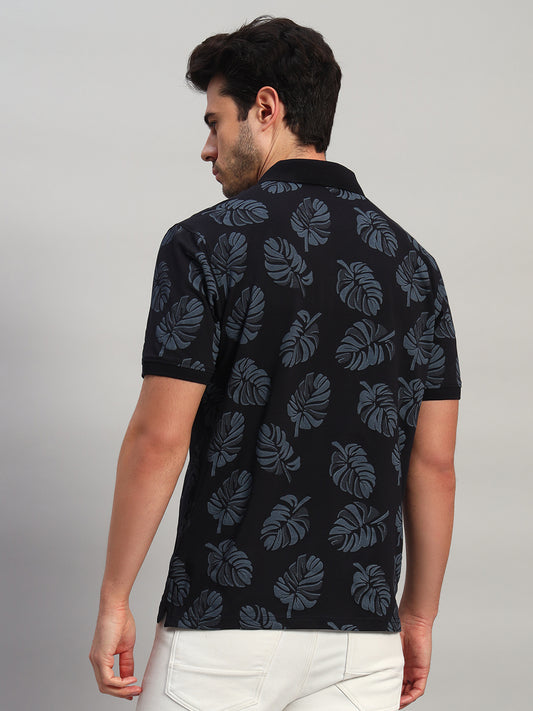 T-Shirt for Men | Breathable & Soft with Color Fastness Regular Fit Polo Neck Cotton Blend Fabric Printed Pattern