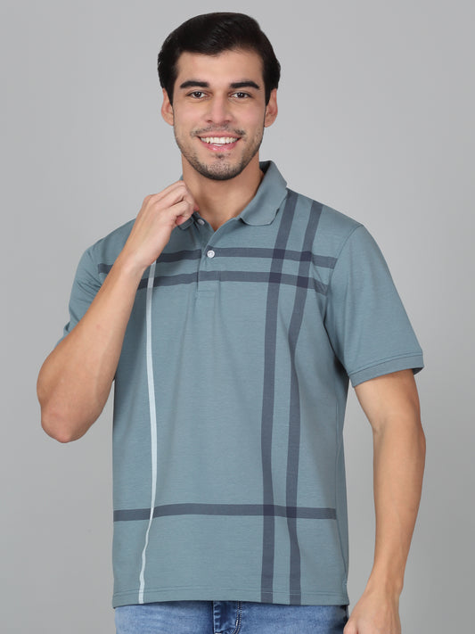 T-Shirt for Men | Breathable & Soft with Color Fastness Regular Fit Polo Neck Cotton Blend Fabric Checkered Pattern