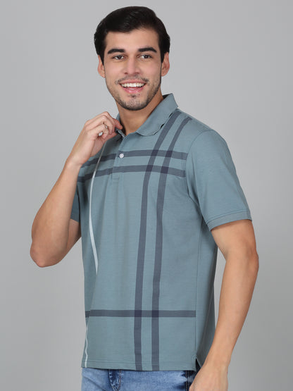 T-Shirt for Men | Breathable & Soft with Color Fastness Regular Fit Polo Neck Cotton Blend Fabric Checkered Pattern
