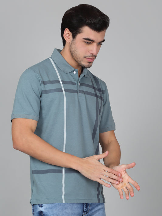 T-Shirt for Men | Breathable & Soft with Color Fastness Regular Fit Polo Neck Cotton Blend Fabric Checkered Pattern