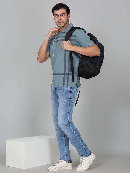 T-Shirt for Men | Breathable & Soft with Color Fastness Regular Fit Polo Neck Cotton Blend Fabric Checkered Pattern