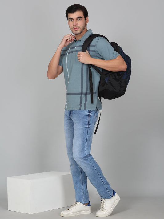 T-Shirt for Men | Breathable & Soft with Color Fastness Regular Fit Polo Neck Cotton Blend Fabric Checkered Pattern