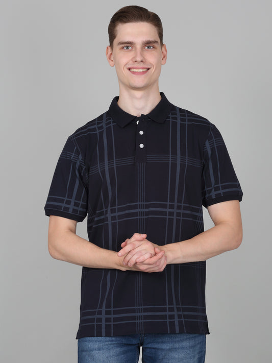 T-Shirt for Men | Breathable & Soft with Color Fastness Regular Fit Polo Neck Cotton Blend Fabric Checkered Pattern
