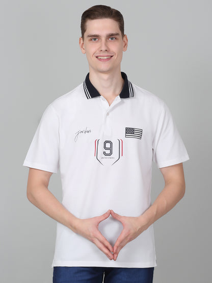 T-Shirt for Men | Breathable & Soft with Color Fastness Regular Fit Polo Neck Cotton Blend Fabric Printed Pattern