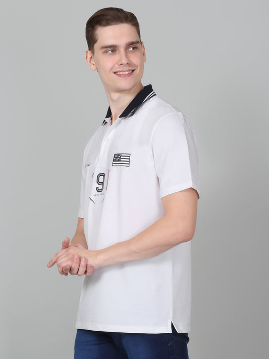 T-Shirt for Men | Breathable & Soft with Color Fastness Regular Fit Polo Neck Cotton Blend Fabric Printed Pattern