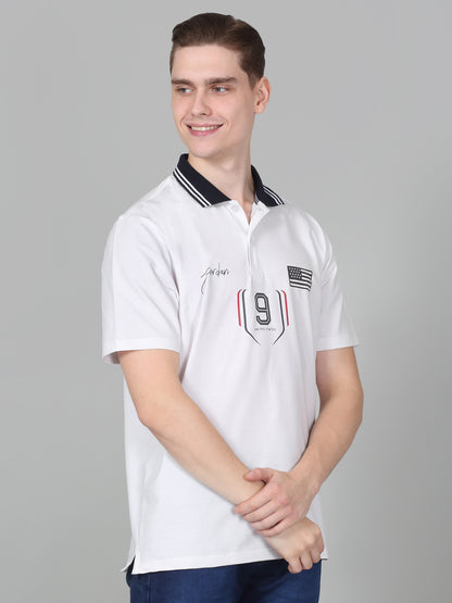 T-Shirt for Men | Breathable & Soft with Color Fastness Regular Fit Polo Neck Cotton Blend Fabric Printed Pattern