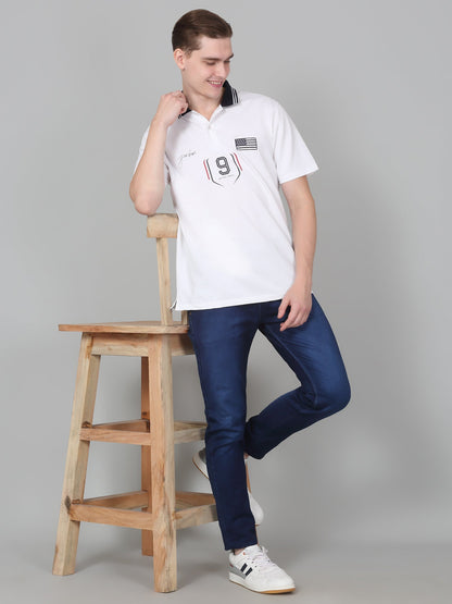 T-Shirt for Men | Breathable & Soft with Color Fastness Regular Fit Polo Neck Cotton Blend Fabric Printed Pattern