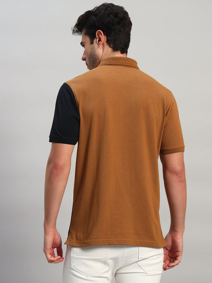 T-Shirt for Men | Breathable & Soft with Color Fastness Regular Fit Polo Neck Poly Cotton Fabric Colour Block Pattern