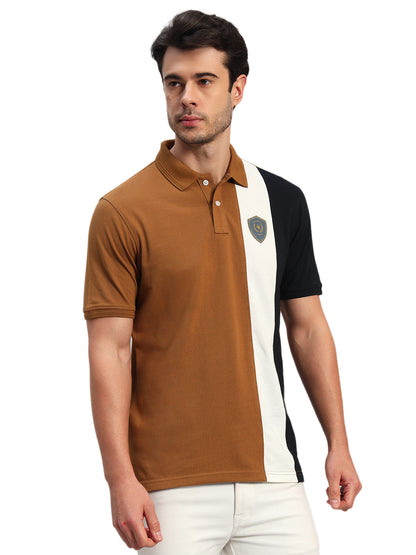 T-Shirt for Men | Breathable & Soft with Color Fastness Regular Fit Polo Neck Poly Cotton Fabric Colour Block Pattern