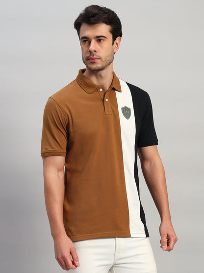 T-Shirt for Men | Breathable & Soft with Color Fastness Regular Fit Polo Neck Poly Cotton Fabric Colour Block Pattern