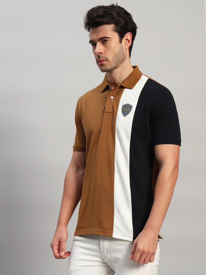 T-Shirt for Men | Breathable & Soft with Color Fastness Regular Fit Polo Neck Poly Cotton Fabric Colour Block Pattern
