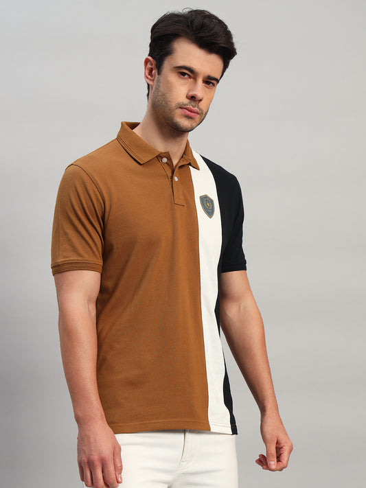 T-Shirt for Men | Breathable & Soft with Color Fastness Regular Fit Polo Neck Poly Cotton Fabric Colour Block Pattern