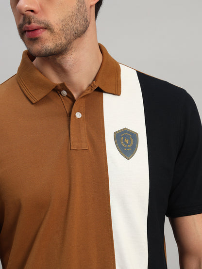 T-Shirt for Men | Breathable & Soft with Color Fastness Regular Fit Polo Neck Poly Cotton Fabric Colour Block Pattern