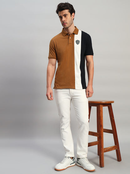 T-Shirt for Men | Breathable & Soft with Color Fastness Regular Fit Polo Neck Poly Cotton Fabric Colour Block Pattern