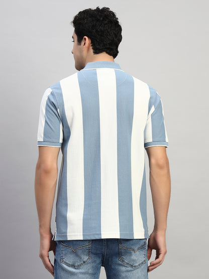 T-Shirt for Men | Breathable & Soft with Color Fastness Regular Fit Polo Neck Poly Cotton Fabric Striped Pattern