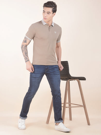 Men's Brown Solid Regular Fit Half Sleeve Casual T-Shirt