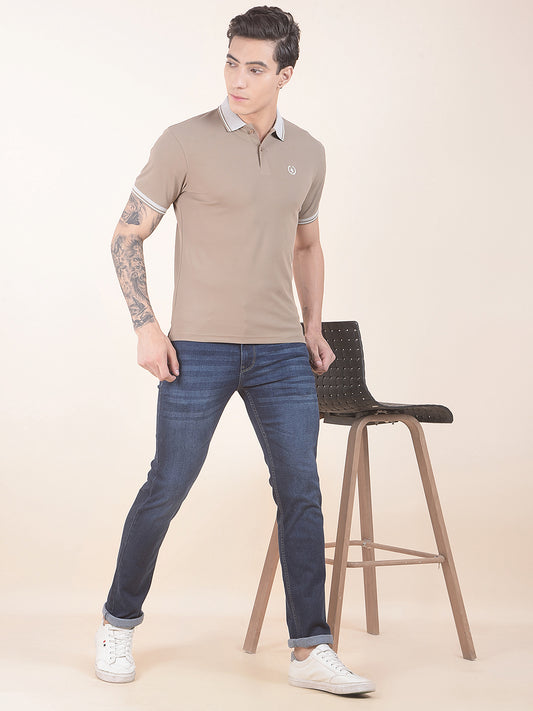 Men's Brown Solid Regular Fit Half Sleeve Casual T-Shirt