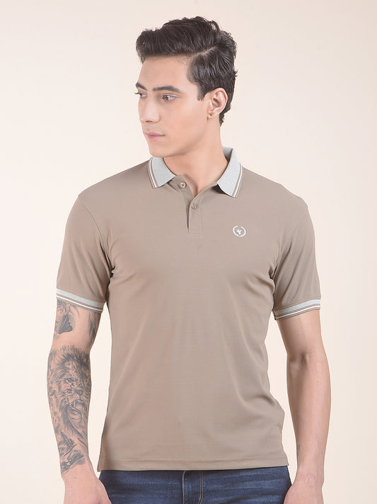 Men's Brown Solid Regular Fit Half Sleeve Casual T-Shirt