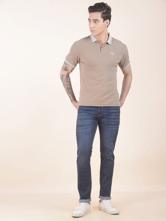 Men's Brown Solid Regular Fit Half Sleeve Casual T-Shirt