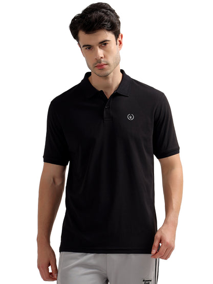 T-Shirt for Men | Breathable & Soft with Color Fastness Regular Fit Polo Neck Polyester Fabric Solid Pattern