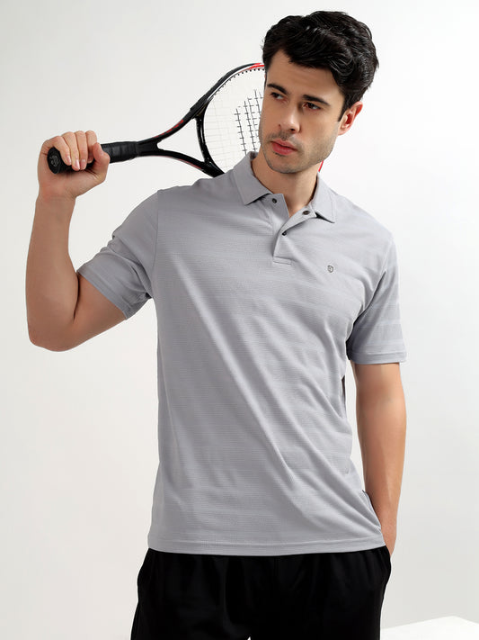 T-Shirt for Men | Breathable & Soft with Color Fastness Regular Fit Polo Neck Polyester Fabric Striped Pattern