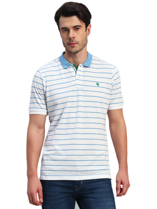 T-Shirt for Men | Breathable & Soft with Color Fastness Regular Fit Polo Neck Poly Cotton Fabric Striped Pattern