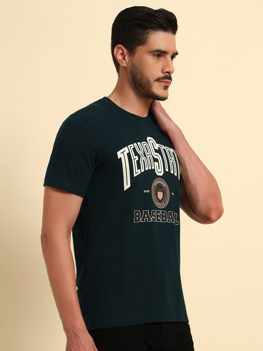 T-Shirt for Men | Breathable & Soft with Color Fastness Regular Fit Round Neck Poly Cotton Fabric Printed Pattern