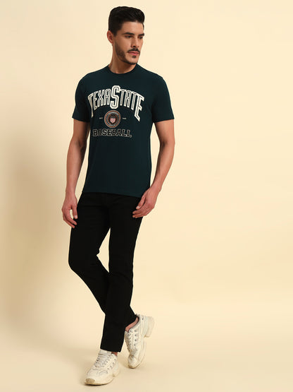 T-Shirt for Men | Breathable & Soft with Color Fastness Regular Fit Round Neck Poly Cotton Fabric Printed Pattern