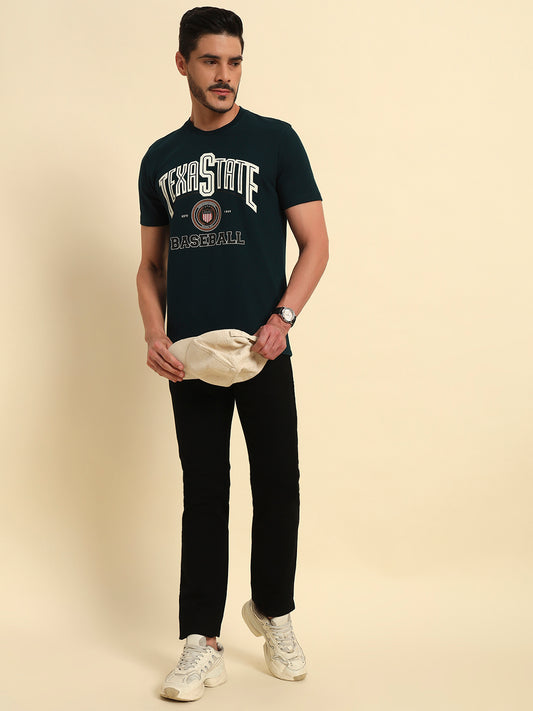 T-Shirt for Men | Breathable & Soft with Color Fastness Regular Fit Round Neck Poly Cotton Fabric Printed Pattern