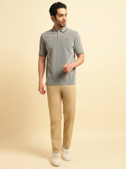 T-Shirt for Men | Breathable & Soft with Color Fastness Regular Fit Polo Neck Poly Cotton Fabric Solid Pattern